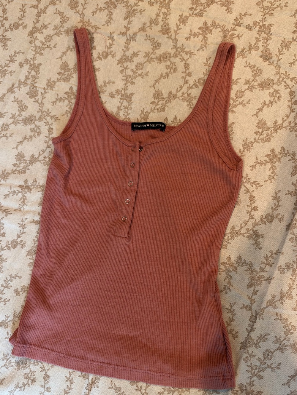 Brandy Melville Warm Pink Ribbed Henley Tank Top